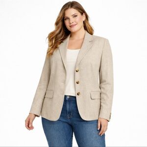Lauren Ralph Lauren Wool Blend Blazer Womens 14 Beige Linen Look Jacket